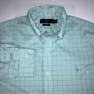 Polo Ralph Lauren XL Slim Fit Performance Shirt Mint Green Blue Windowpane Check